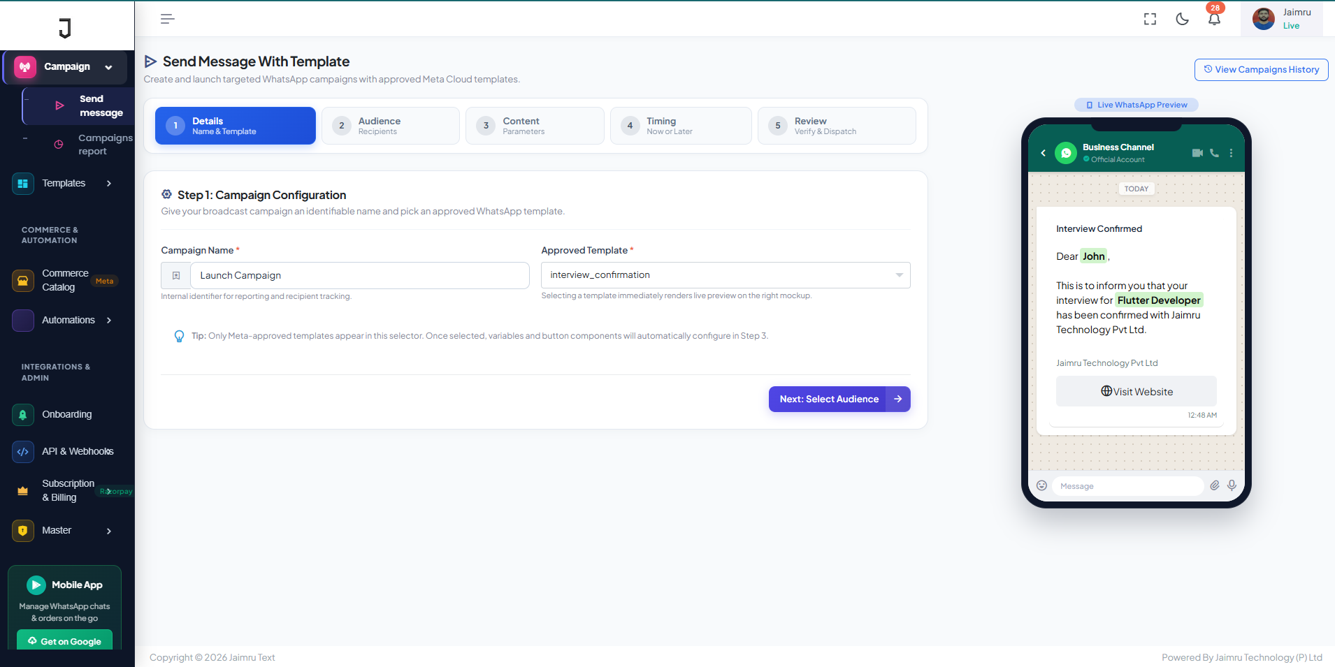 WhatsApp Bulk Broadcast Marketing Campaign Management Dashboard