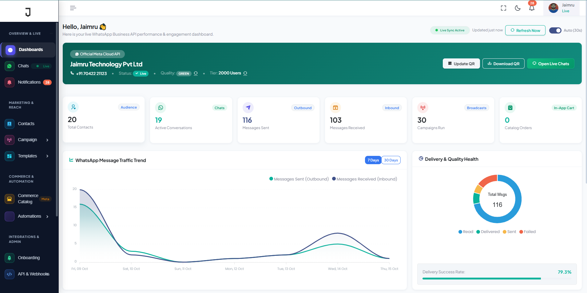 Jaimru Text Official WhatsApp Business Cloud API Dashboard