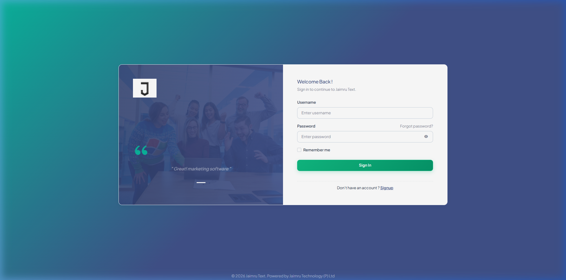 Jaimru Text Secure WhatsApp Web Portal Management Login Interface